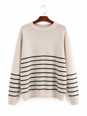 Women’s Cream Crewneck Sweater with Black Stripes